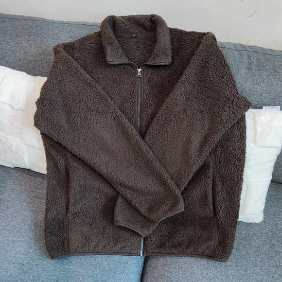 UNIQLO 2019 Fluffy Yarn Fleece Full-zip Jacket Dark Brown L size - Picture 4 of 12